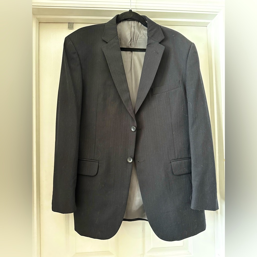 J Ferrar Mens Suit Black Pin Stripe
